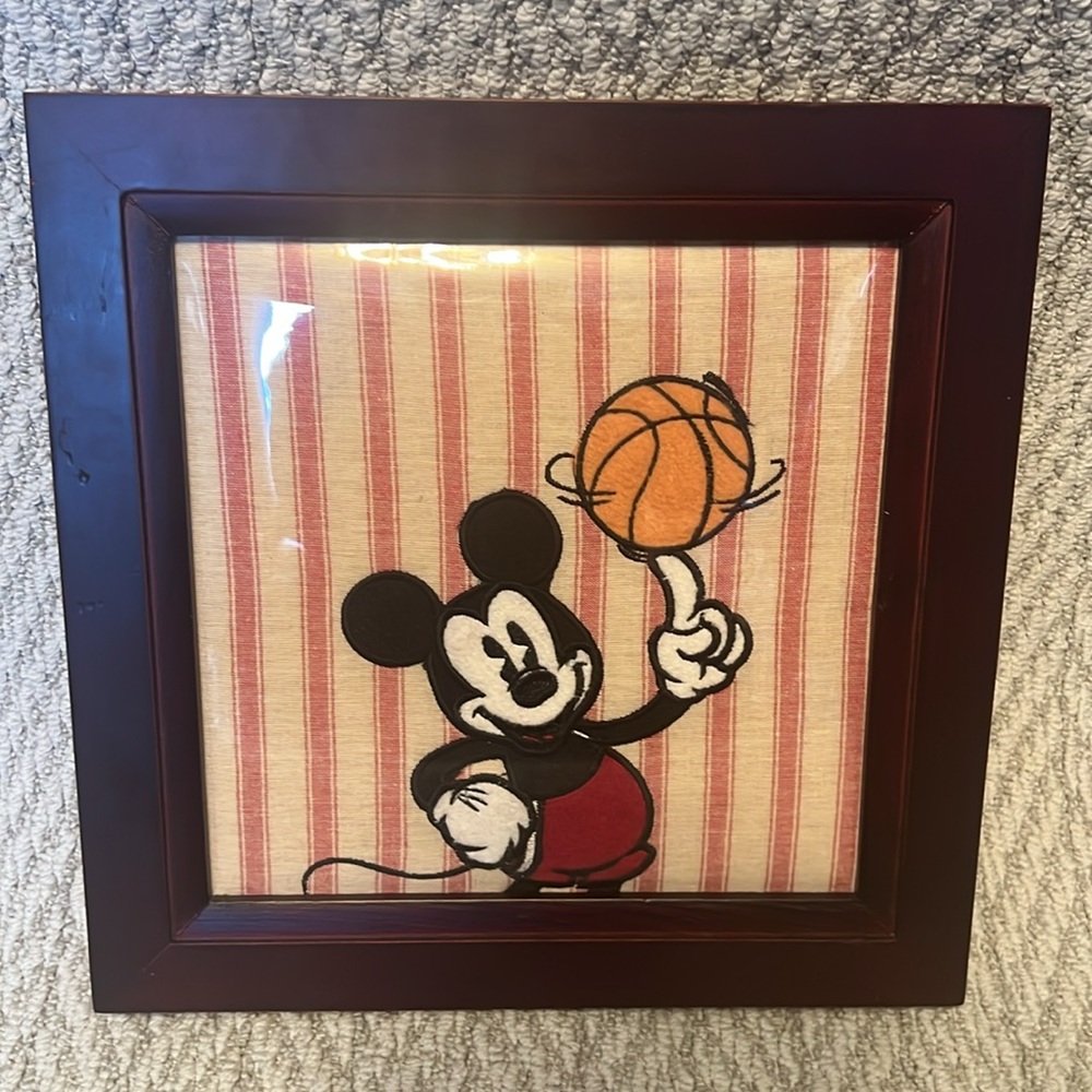 Vintage Disney Mickey Mouse Basketball‎ Embroidered Framed Art - Picture 4 of 4